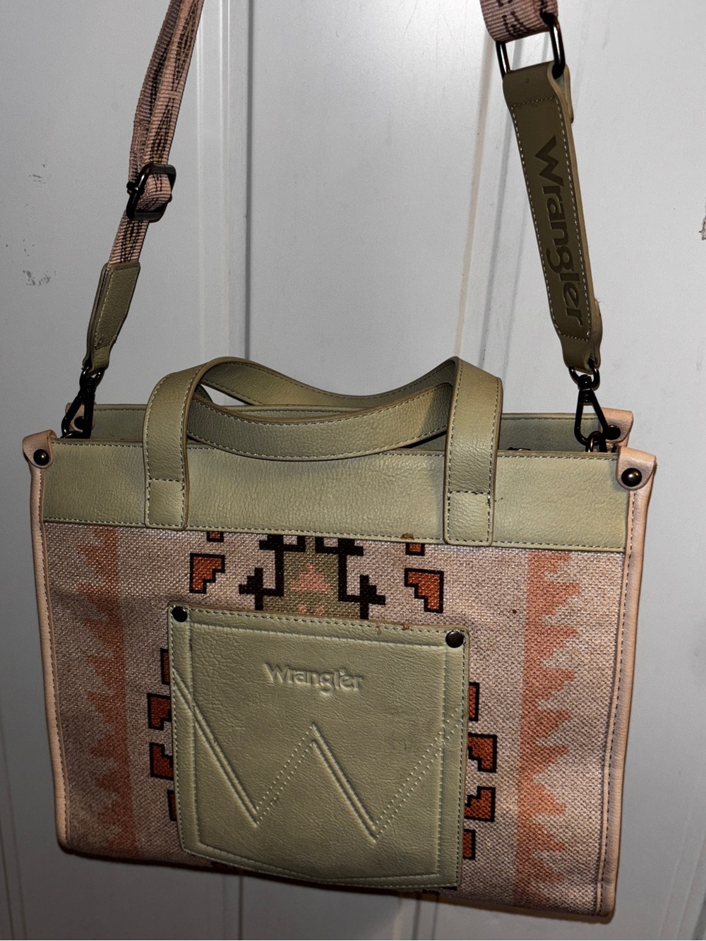 Wrangler Aztec Cowgirl Cream & Green Southwestern Crossbody w/adjustable strap